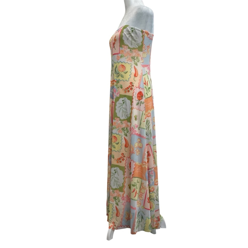 See You Monday Pastel Vegetable Floral Print Strapless Maxi Dress - Picture 2 of 11